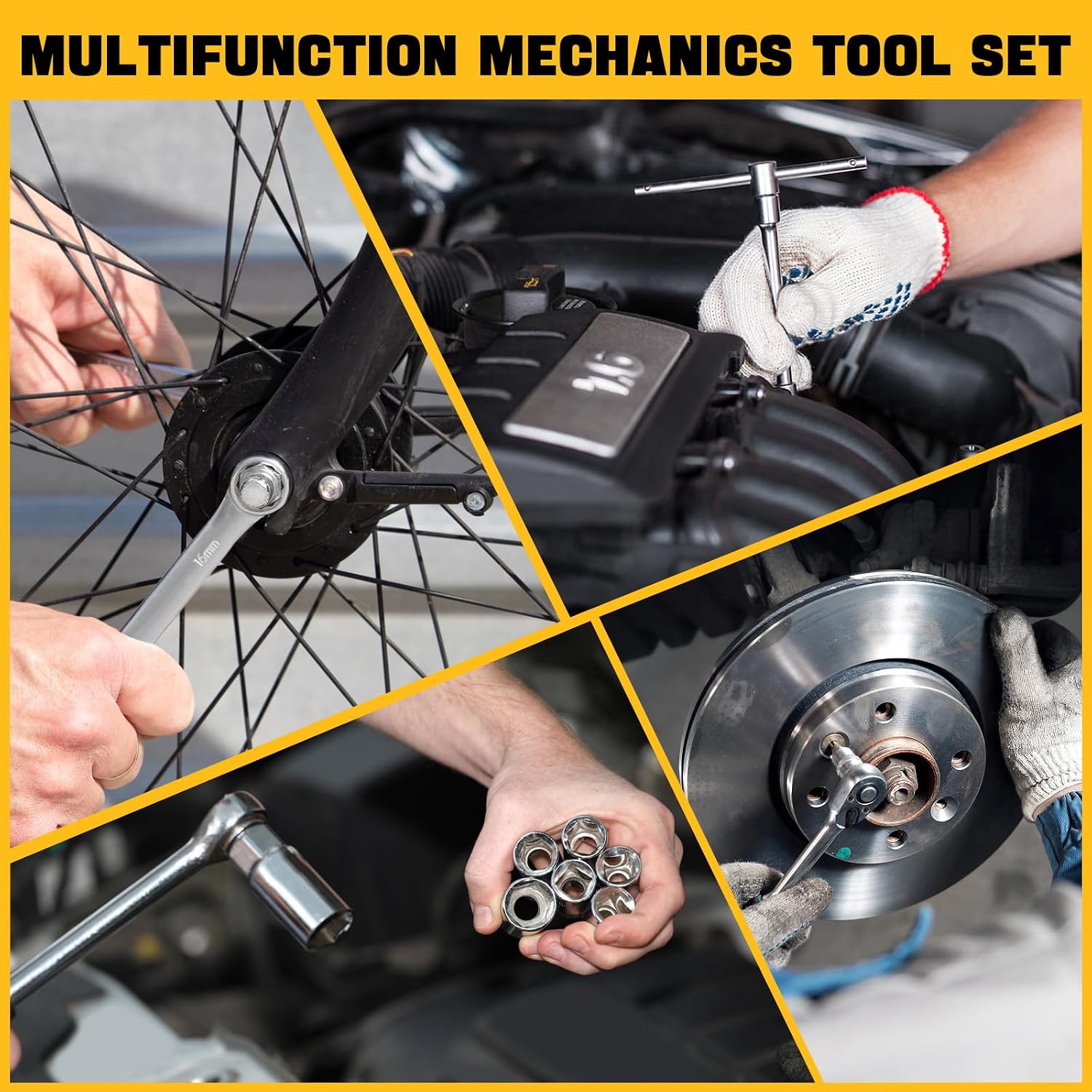 216-Piece Tool Set, Socket Wrench Set Mechanics Tools with 72-Tooth Reversible Ratchet, Tool Kit with Case for Automotive Repair, 1/4' 3/8' 1/2' Drive Socket Kit, Universal Joint, and Extension Bars