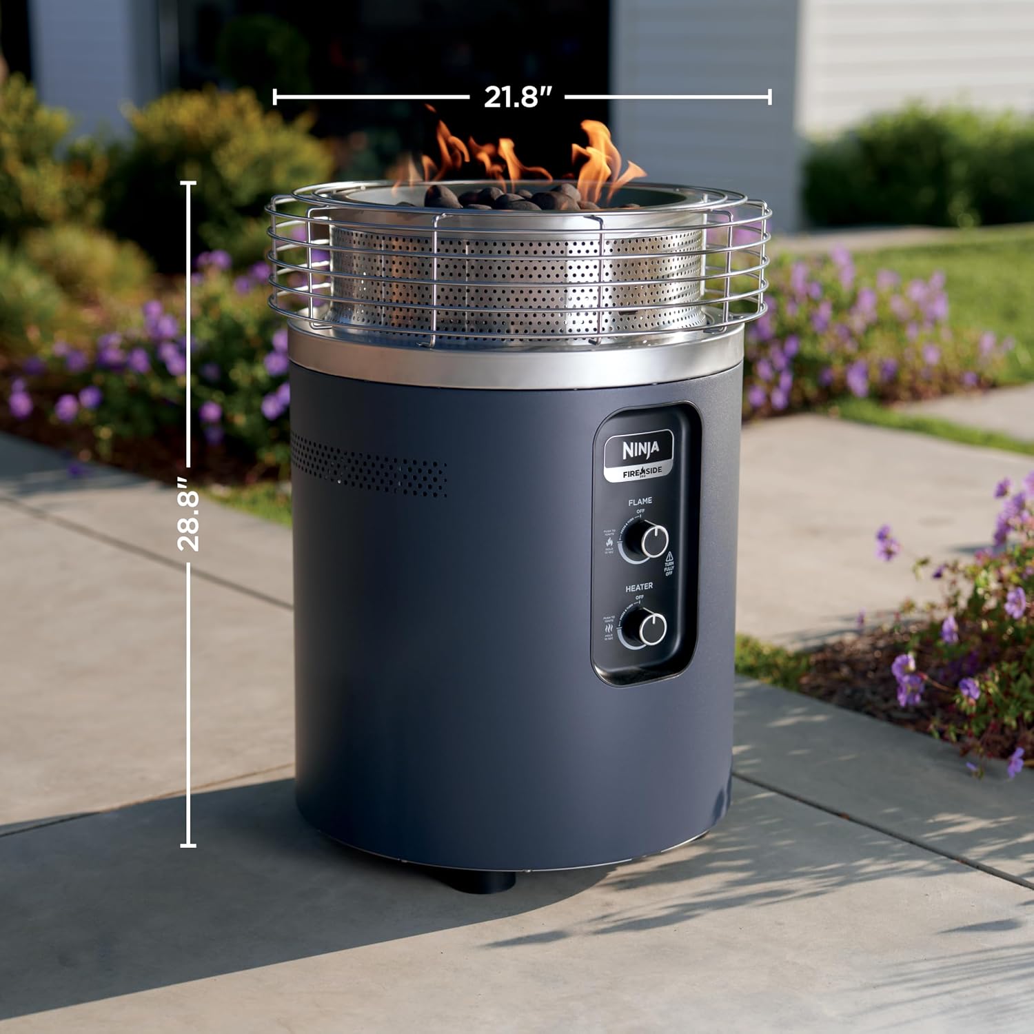 Ninja Fireside360™ Outdoor Heater & Fire Pit | 3 Modes: Flame, Heat, Flame & Heat | Portable for Patio, Deck, Camping | Easy Control Smokeless Flames | Push to Start Ignition | Cyberspace | OF101CY
