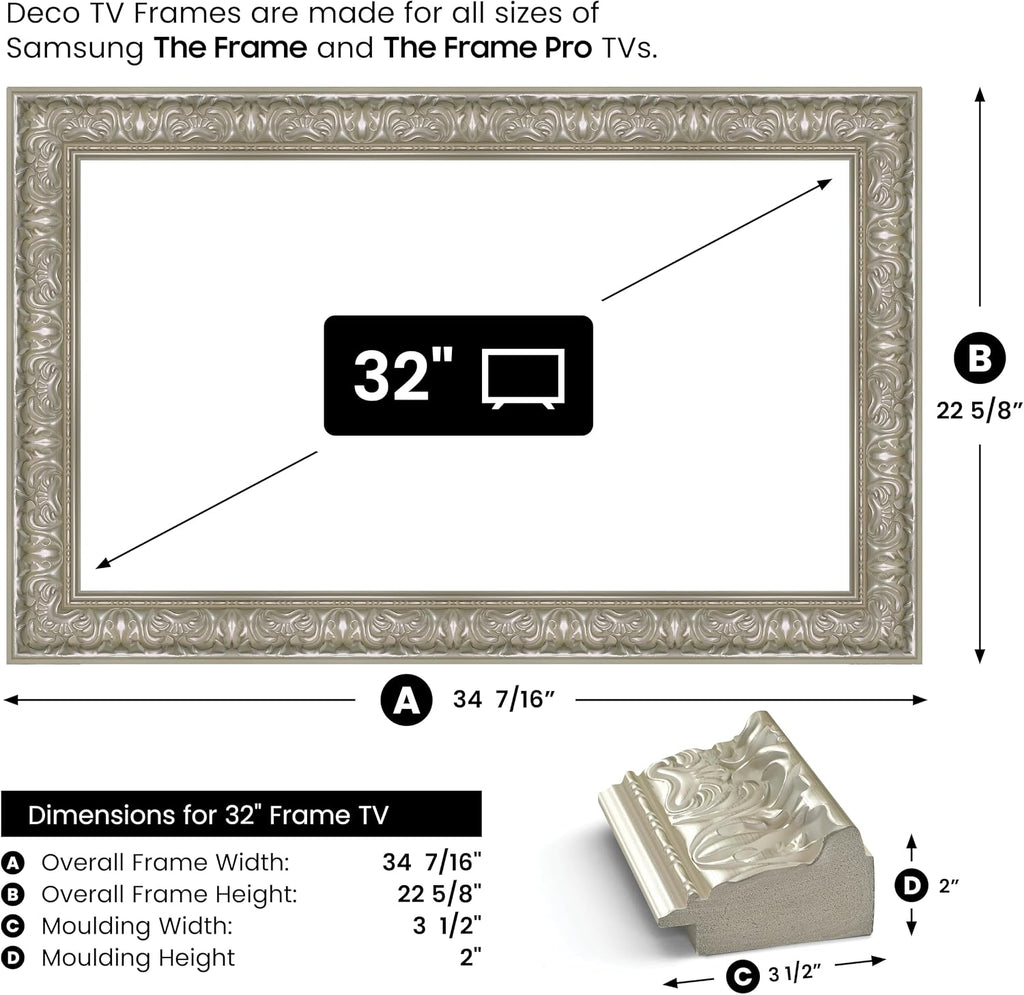 Tuscan Pearl 32' Premiere Deco TV Frame - Compatible ONLY with Samsung The Frame TVs (Fits 2021-2026, LS03A, LS03B, LS03C, LS03D, LS03FA)