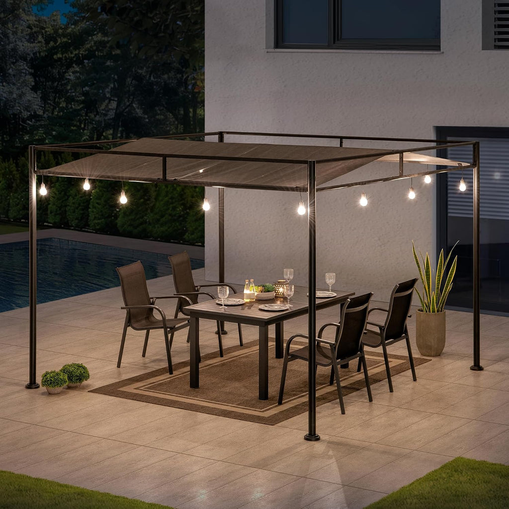 SUNJOY 10' x 10' Outdoor Pergola, Darkeford Metal Pergola with Black Sling Fabric Sun Shade Canopy for Outdoor Patio, Garden,Yard, Deck, Entertaining