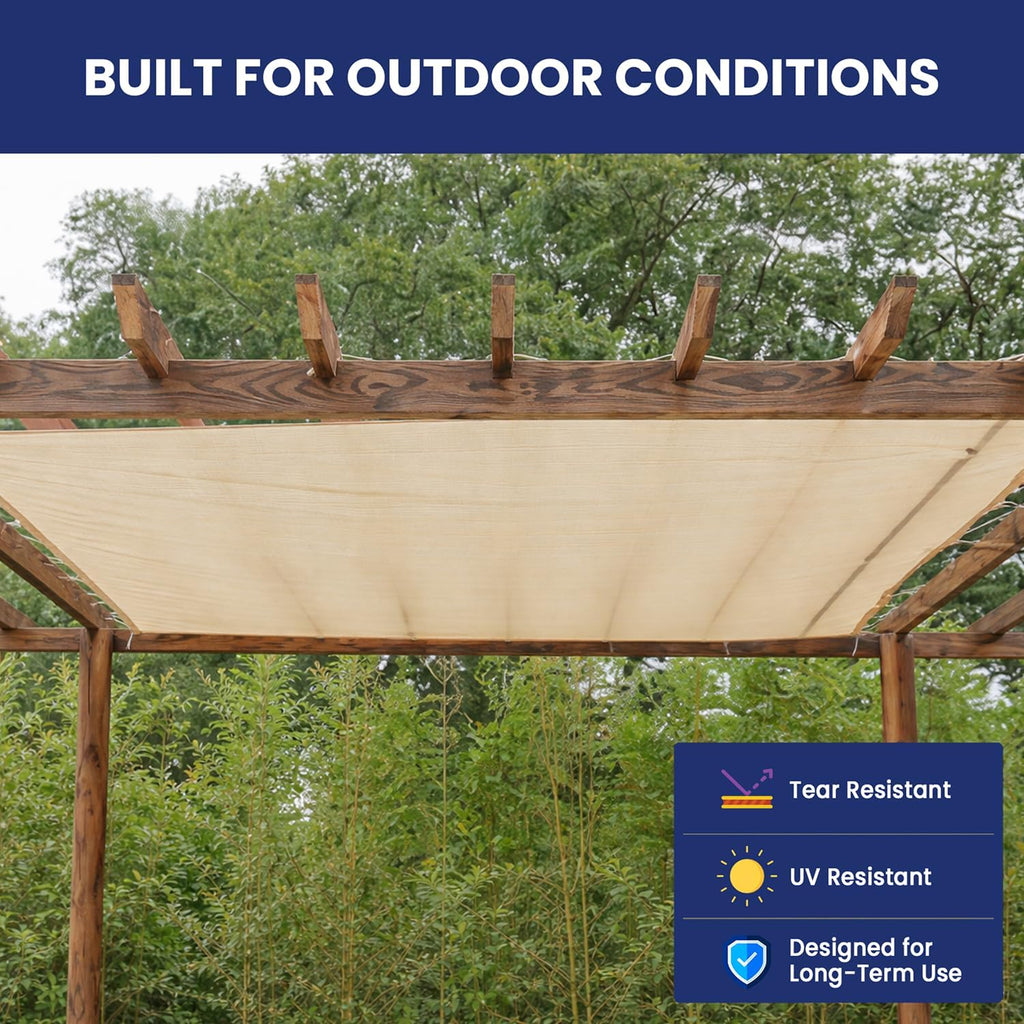 Tarps Now 12' x 24' Tan Mesh Tarp Heavy Duty - 6.8 oz Knitted HDPE - 75% Shade Cloth for Garden, Backyard, Patios - Brass Grommets - UV Resistant Breathable Privacy Screen, Sun Shades Outdoor Patio