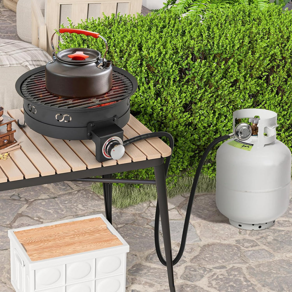 Tangkula 17 Inch Tabletop Propane Fire Pit, 58,000 BTU Gas Firepit with Folding Legs & Removable Grill, Carrying Bag, Lava Rocks & Tank Seat Included, Portable Fire Bowl for Backyard, Camping