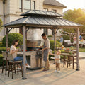Sunjoy Wooden Grill Gazebo, 8 x 12 ft. Steel Hardtop Gazebo with Solar Power for Year-Round Grilling - 2 Full Size Grills, Griddles or Smokers - Outdoor Cooking Shelter for Backyard BBQs Party, Black