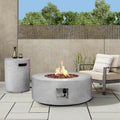 2-Piece Outdoor Propane Fire Pit Table Set w/Tank Cover Table, 36-inch 50,000 BTU Concrete Firepit SUS201 Round Burner with Steel Lid, Lava Rocks, Rain Cover