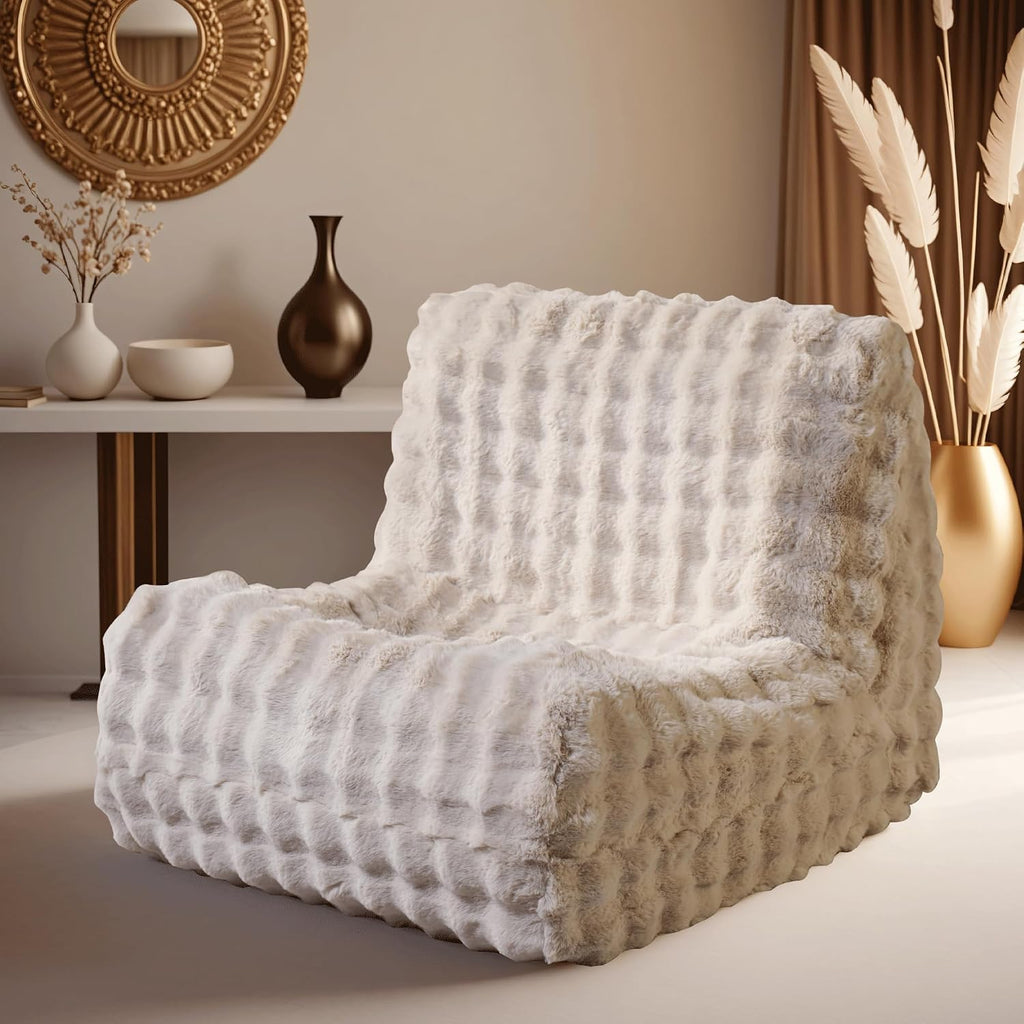 ovios Bean Bag Chair for Adult, Giant Beanbag with Plush Faux Fur, Comfy Large Big Lounger Floor Lazy Chair for Indoor Fireside Living Room Bedroom Dorm, Beige