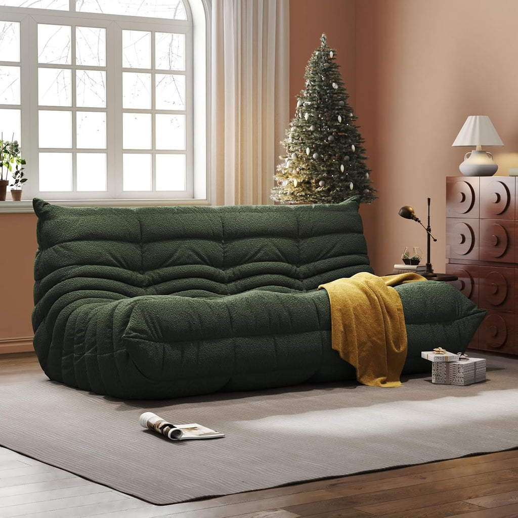 3-Seater Giant Loveseat Boneless Bean Bag Chair for Adults - Teddy Fleece Fireside Accent Chair with Memory Foam, Comfy Lazy Floor Sofa Couch Chaise Lounge for Living Room Bedroom Theater