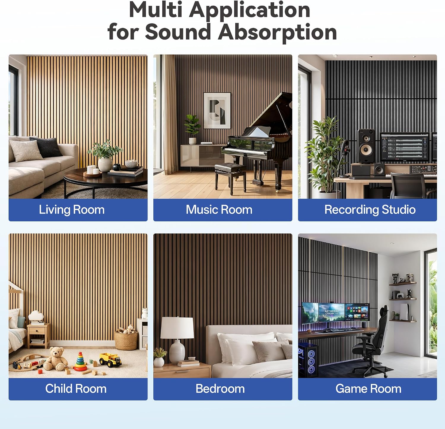 PIWA Acoustic Wall Panels 94' x 12' 4 Pack, Wood Panels for Wall Sound Dampening Slat Paneling with MDF Surface and Sound-Absorbing Core for Interior Decor, Home, Office and Gaming Room (Dark Walnut)