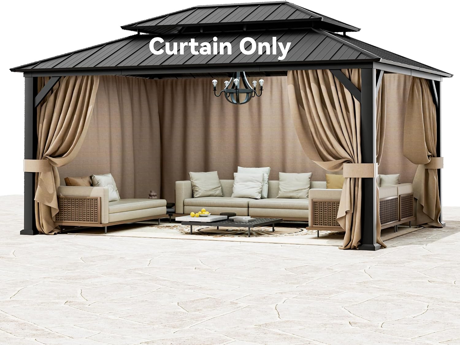 Covered Outdoor Universal 12' x 16' Gazebo Curtain Replacement, Outdoor Gazebos, 4-Panel Outdoor Privacy Curtains with Zipper, Compatible with Patio Canopy, Garden, and Backyard (Curtain Only)