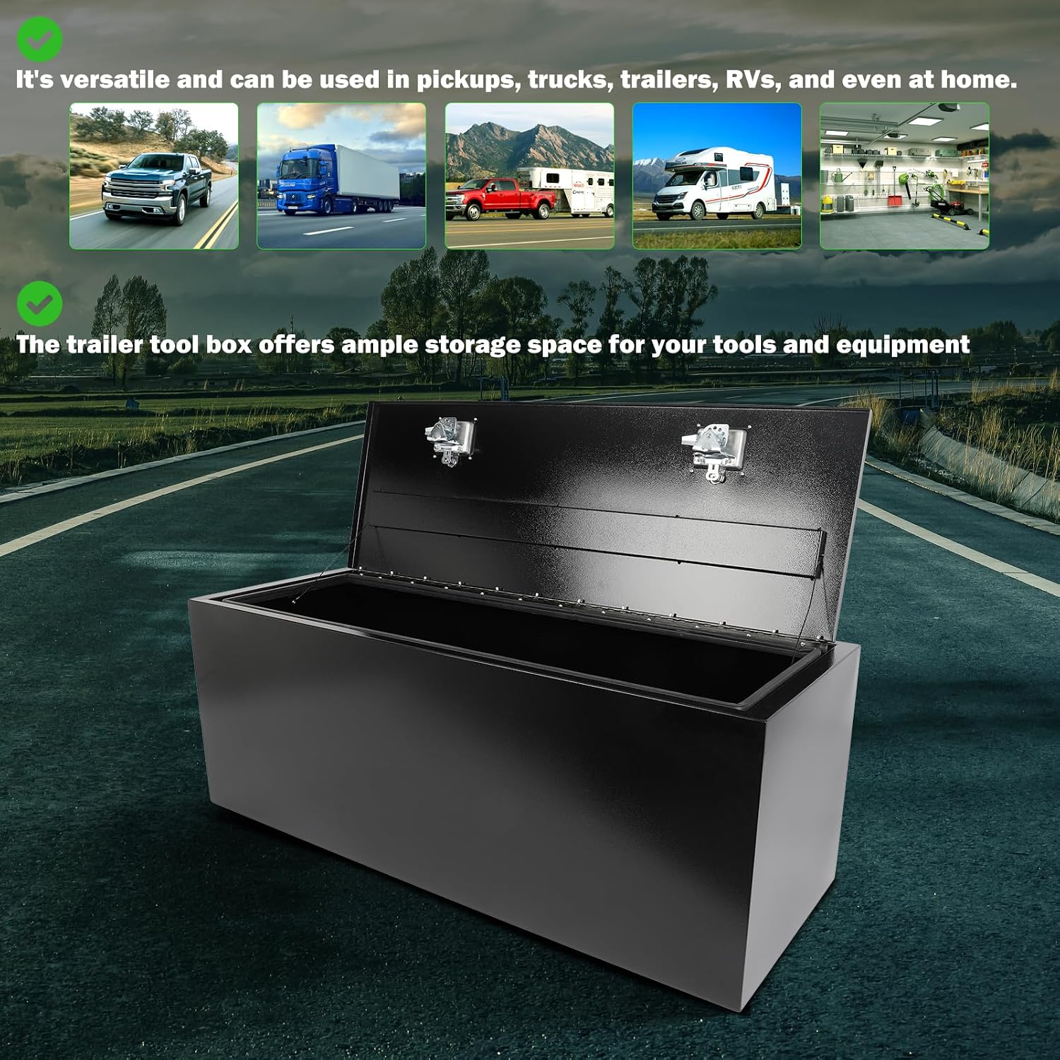SCITOO 48' Iron Truck Bed Tool Box,Heavy Duty Crossover Storage for Most Full Size Pickups,Lockable Weatherproof Chest,Fits 48'WX18'DX18'H Truck Beds,Easy Access to Load and Unload