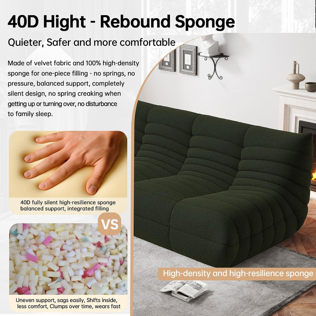 WHGBJA Bean Bag Chairs for Adults, BeanBag Reading Chair Memory Foam Couch 3-Seater, Floor Chair Soft Teddy Material, Comfy Reading Nook Chairs for Bedroom Living Room Office (Green)