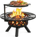 BALI OUTDOORS Fire Pit with Poker, 32 inch Outdoor Fire Pit Patio, Wood Burning Firepits for Outside with Grill