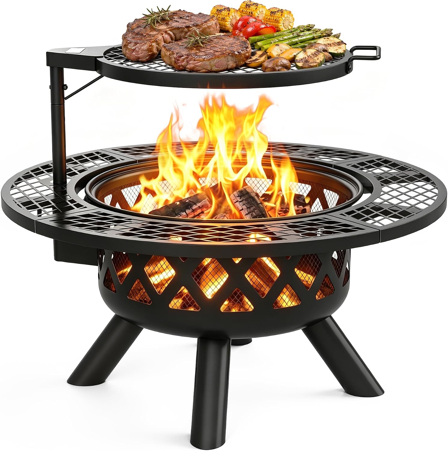 BALI OUTDOORS Fire Pit with Poker, 32 inch Outdoor Fire Pit Patio, Wood Burning Firepits for Outside with Grill