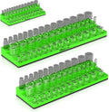 Olsa Tools Magnetic Socket Organizer - 1/4', 3/8' & 1/2-Inch Drive SAE Socket Holder Set - Professional Tool Holder and Organizer - Stores up to 123 Sockets - Green - Part: 1561