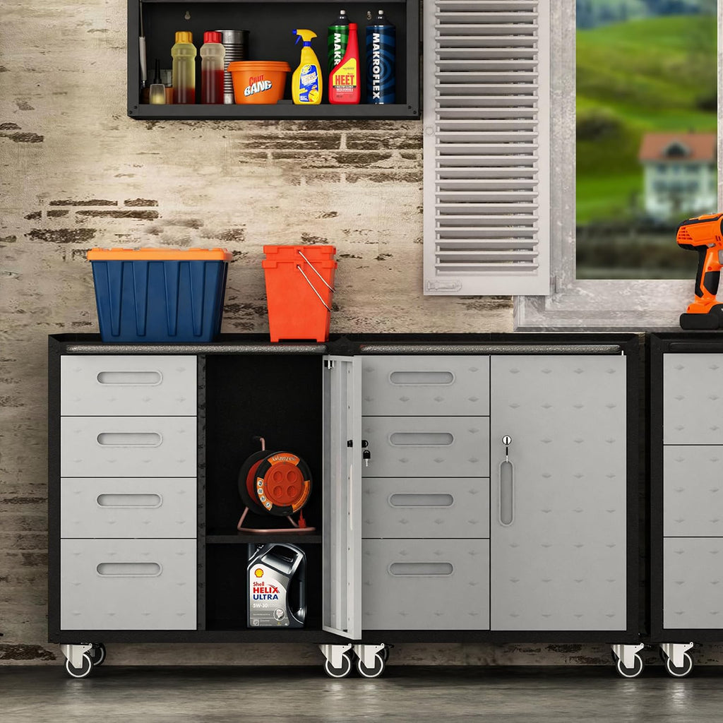 Metal Mobile Tool Storage Cabinet with Wheels,Heavy Duty Rolling Tool Cabinets for Garage,Metal Storage Cabinets with 4 Drawer and 1 Locking Doors,Assembly Required