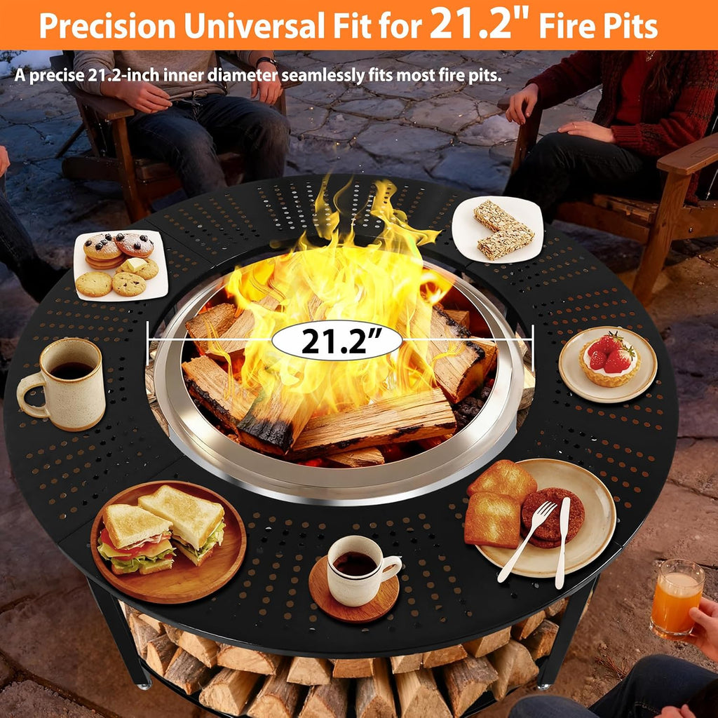 40 Inch Compact Fire Pit Surround Tabletop for Solo Stove Ranger & Tiki 20, Outdoor Patio Stand with Firewood Storage Shelf, Heavy Duty Steel, 200LB Capacity