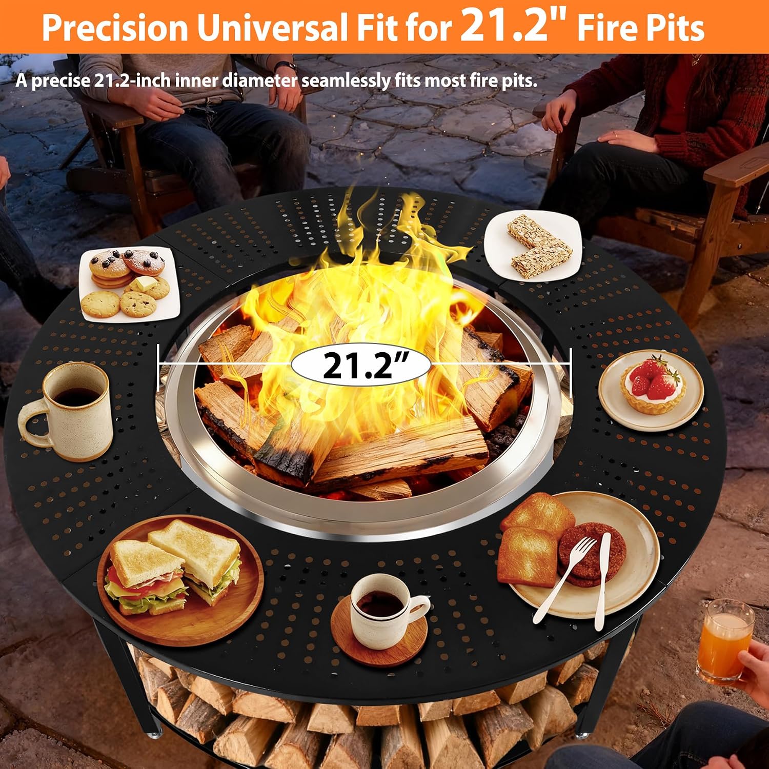 40 Inch Compact Fire Pit Surround Tabletop for Solo Stove Ranger & Tiki 20, Outdoor Patio Stand with Firewood Storage Shelf, Heavy Duty Steel, 200LB Capacity