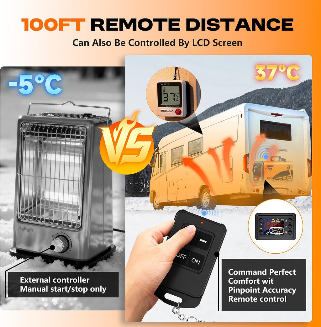 7L Large Diesel Heater, 8KW 240V/110V/12V/24V All in One Diesel Air Heater with LCD Switch, Remote Control, Suitable for Truck, RV, Home, Car, Campers, Boat, Orange