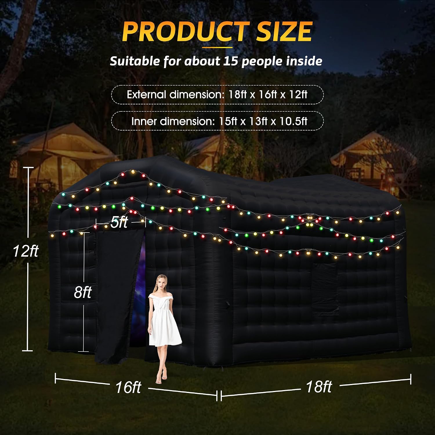 Step4Fun Large Black Inflatable Night Club 18x16x12 Ft Party Tent with Logo Area Disco Cube for Wedding Birthday Raves Dance Floor Yard Party