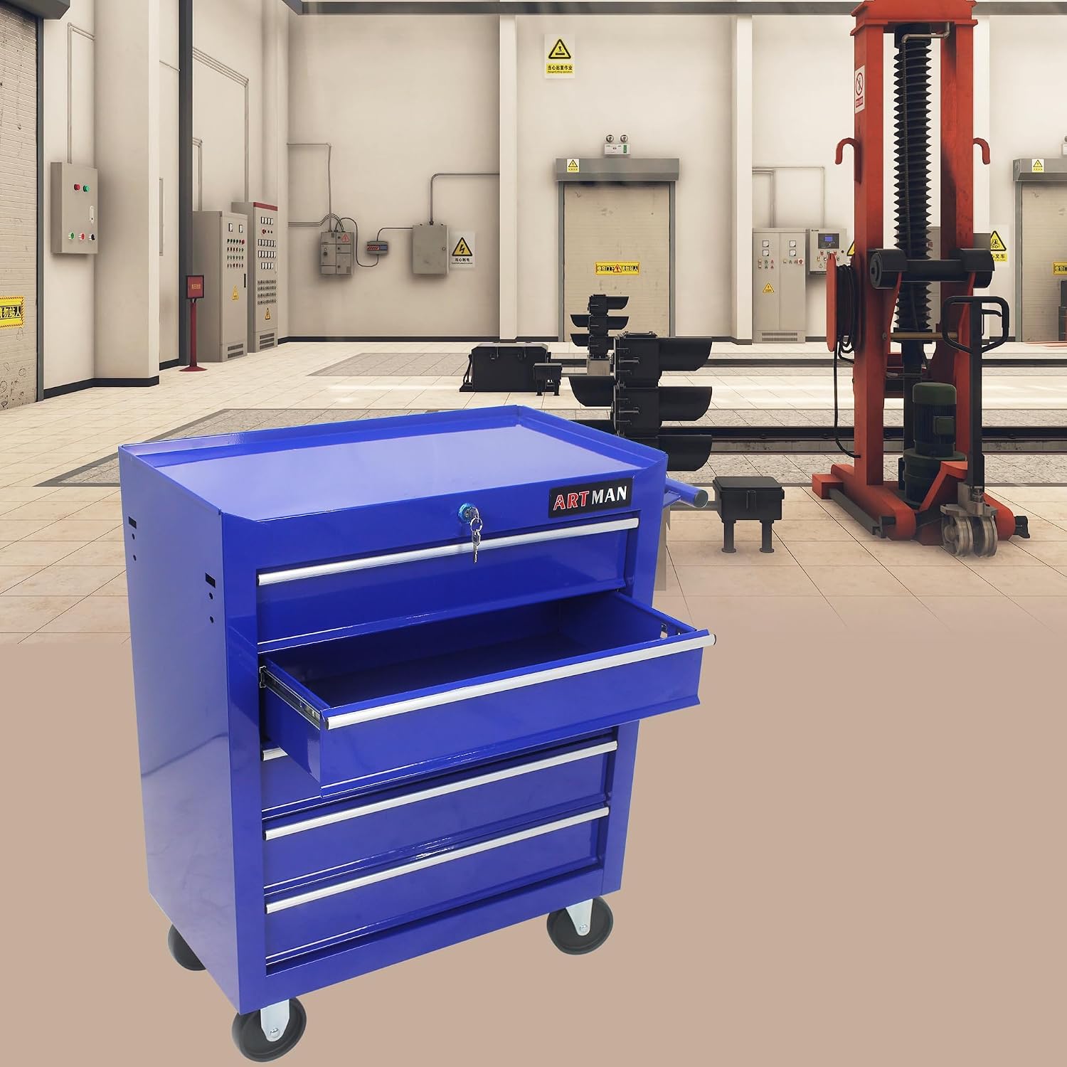 5-Drawer Heavy-Duty Rolling Tool Chest with Wheels, Steel Storage Organizer Cart with Handle, Metal Tool Cabinet for Garage, Workshop, and Repair Shop
