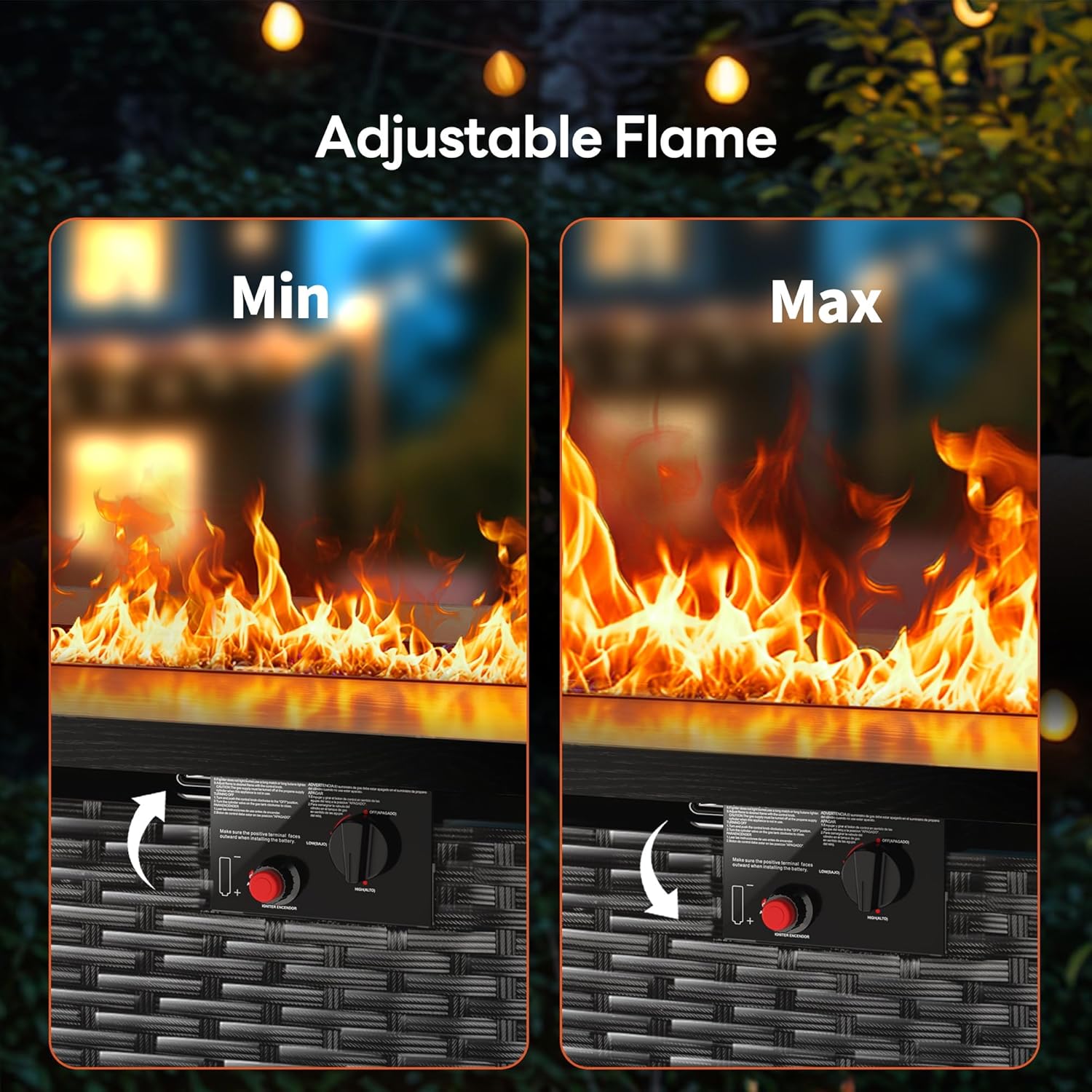 43' Outdoor Propane Fire Pit Table, 50,000 BTU Square Rattan Gas Fire Pit with Lid & Blue Crystal Stones, Steel Tabletop, Adjustable Flame, 4-in-1 FirePit Table for Patio, Backyard, Outdoor Gatherings