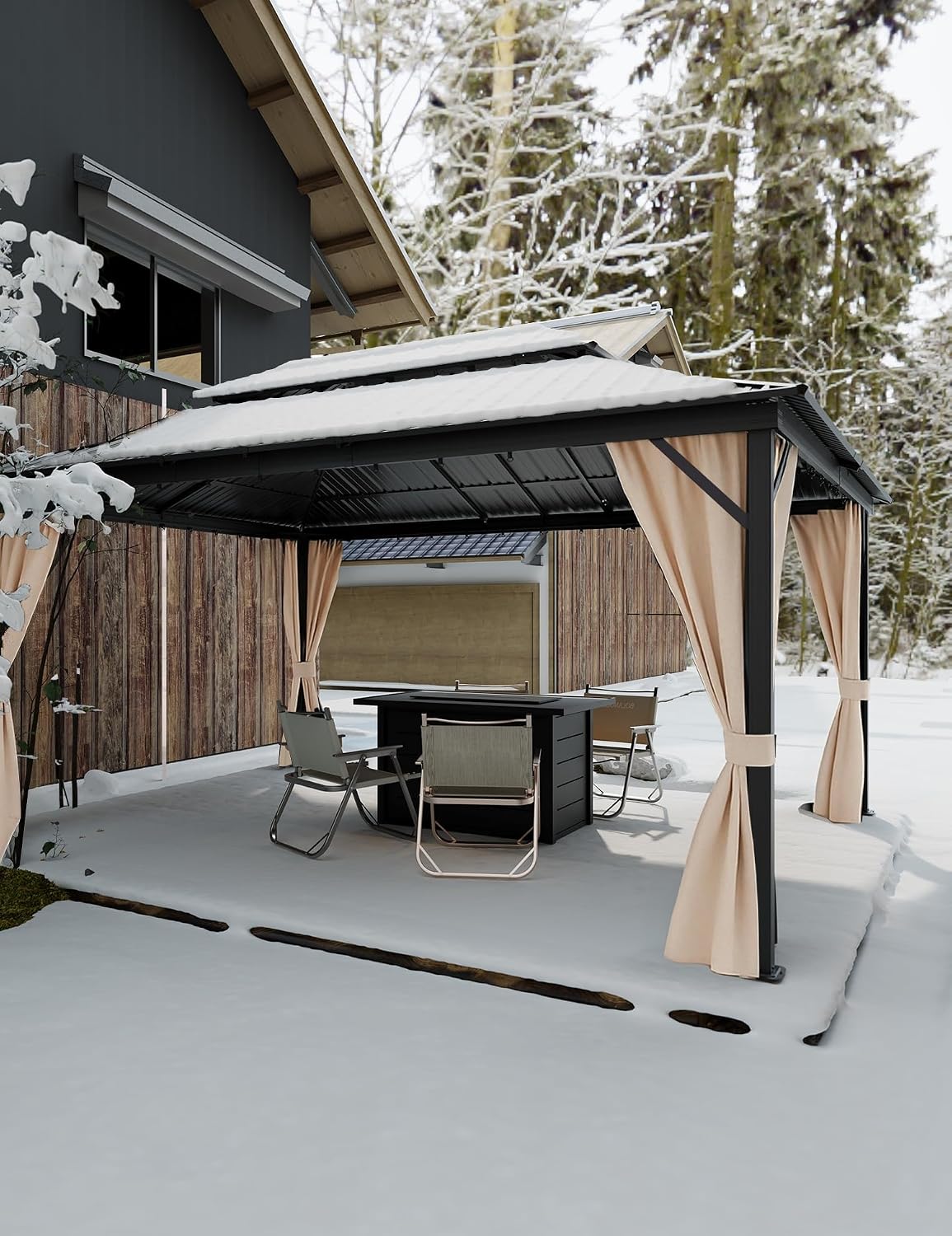Takywep 12 x 16Ft Hardtop Gazebo, Heavy Duty Gazebo with Curtains and Netting, Outdoor Gazebo with Double Metal Roof, Shade Canopy with Aluminum Frame, for Deck, Backyard, Lawn, Garden