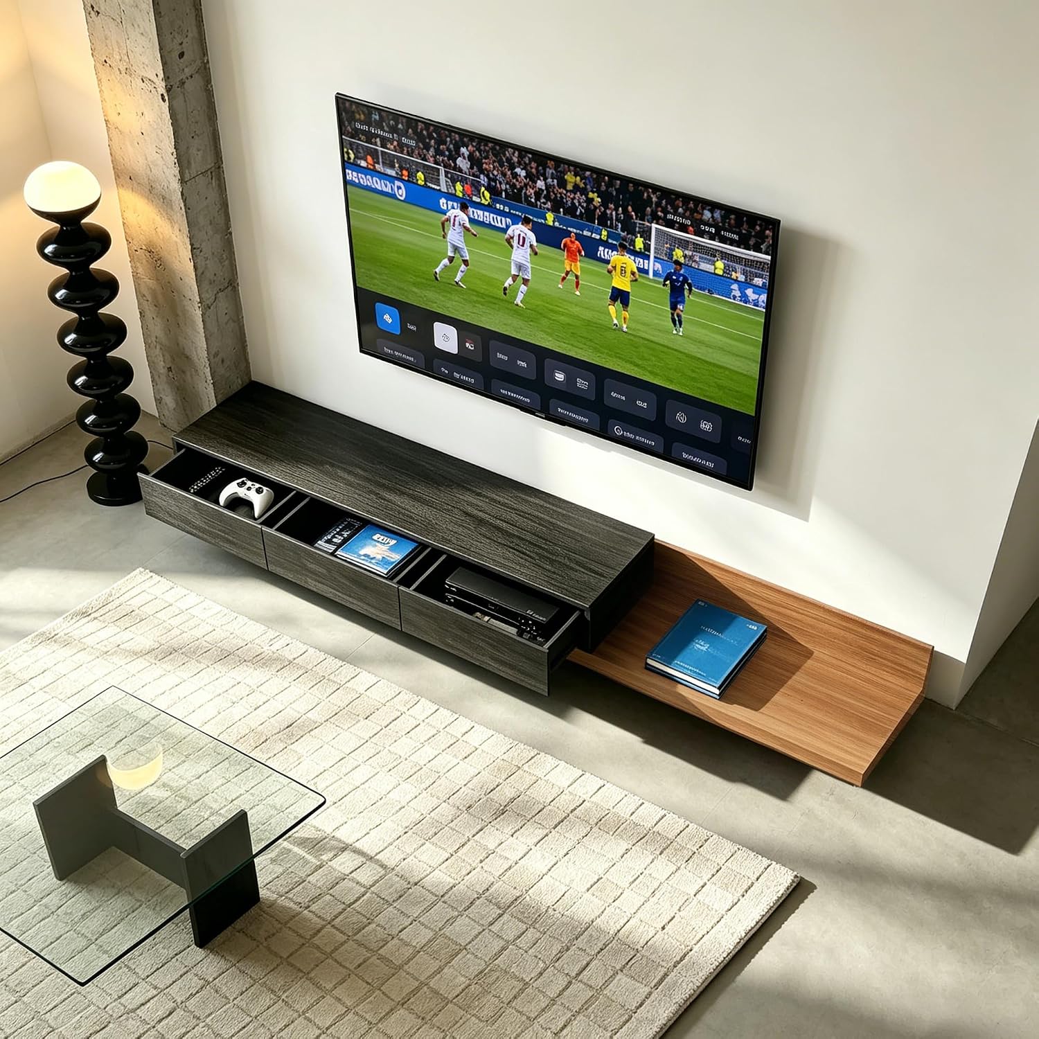 Telescoping TV Cabinet 70.9 to 110.2 Inch Entertainment Center Fits 85 Inch TV with 3 Drawer Media Cabinet Farmhouse Living Room Bedroom Organizer