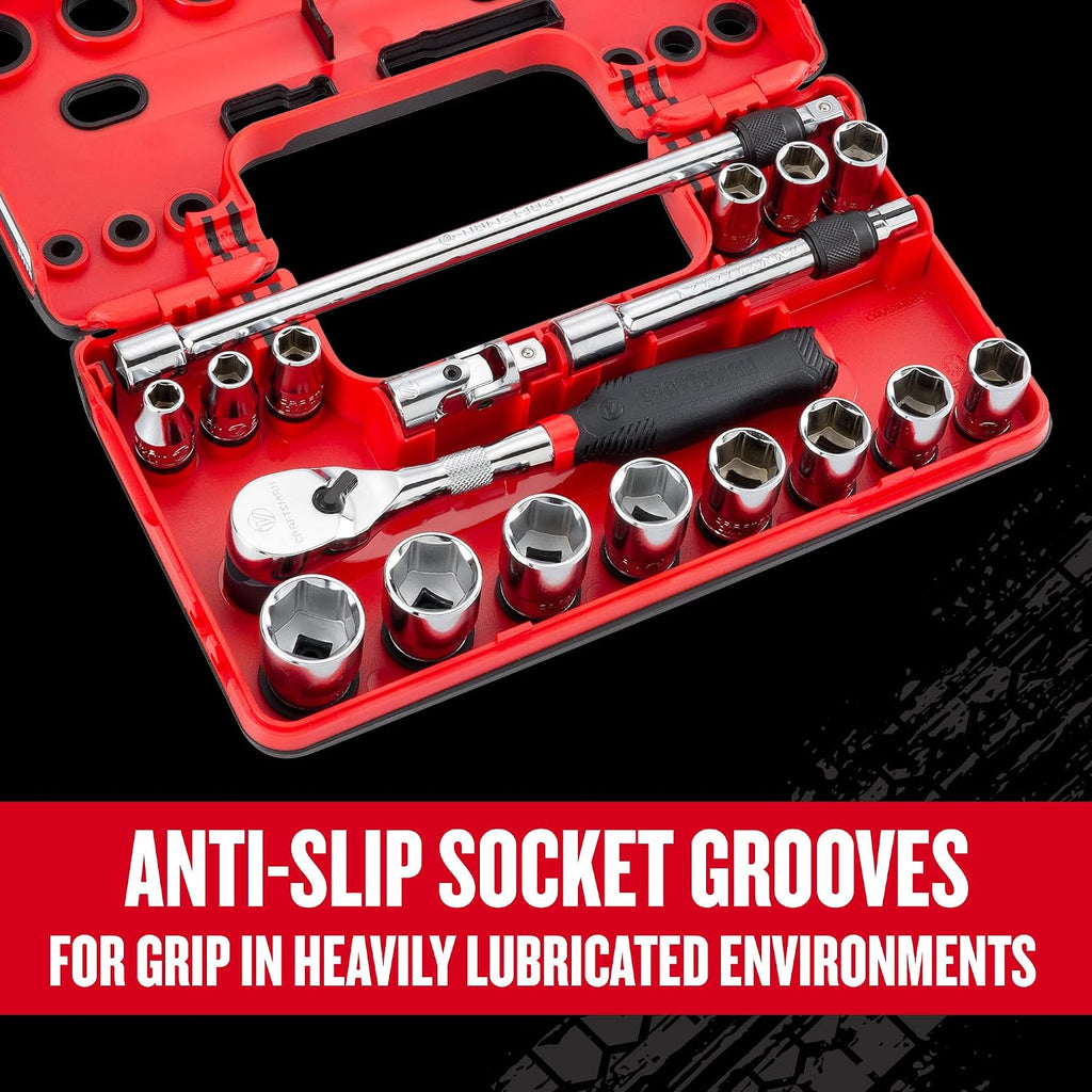 CRAFTSMAN V-SERIES Socket Set, Shallow MM, 3/8 Inch Drive, 18 Piece (CMMT45753V)