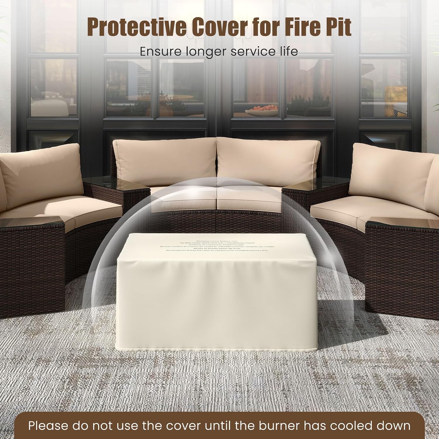 Tangkula 2 Piece Propane Fire Pit Table Set with Tank Cover, Outdoor Rattan Gas Firepit with Lid, Tempered Glass Tabletop, Protective Cover, 40,000 BTU Rectangle Fire Table Set for Outside (Black)