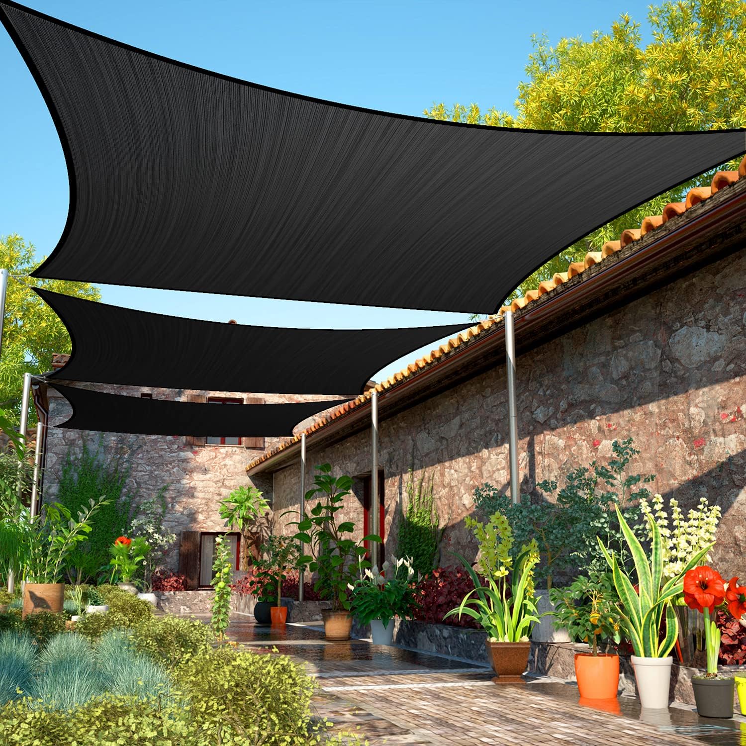 ShadeMart 12' x 16' Black Sun Shade Sail UPF50 Rectangle smTAPR1420 Canopy Fabric Cloth Screen, Water Permeable & UV Resistant, Heavy Duty, Carport Patio Outdoor - We Customize Size