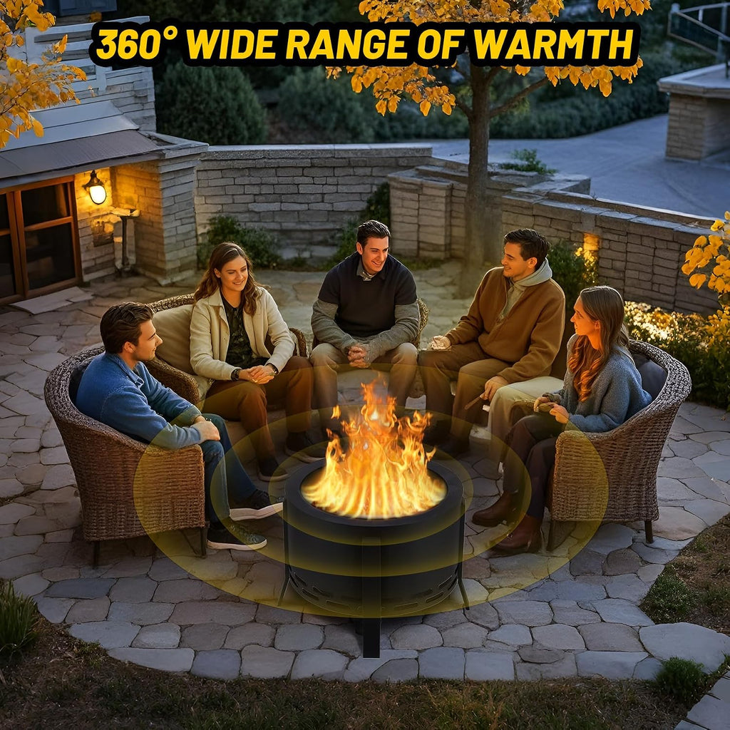 Garvee 26 in Smokeless Fire Pit with Ash Tray Base, Smokeless Outdoor Fire Pits with Adjustable Foot&Fire Poker,Firepit with Dust Bag, Outdoor Firepits for BBQ, Bonfire, Camping