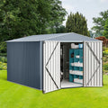 10X12x8 FT Outdoor Steel Storage Shed with Lockable Doors, Garden Sheds with Weather-Resistant and Moisture-Resistant, Ideal for Patio Lawn Backyard Outside Use, Gray
