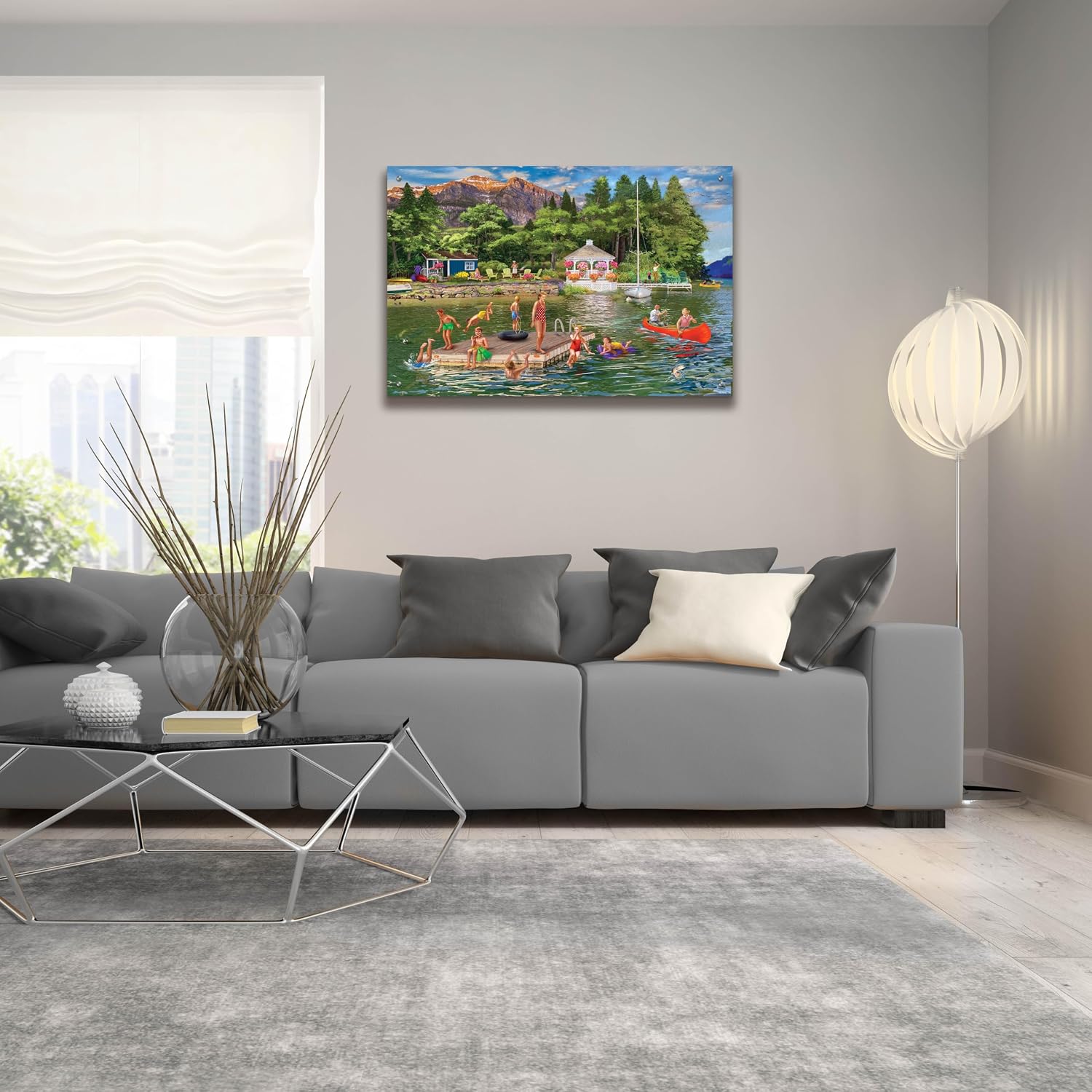 Epic Art 'Gazebo Lake' by Bigelow Illustrations Acrylic Glass Wall Art, 36' x 24'
