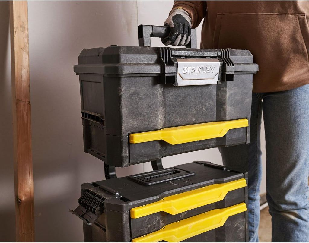 STANLEY Rolling Workshop Toolbox, Detachable Toolbox with Drawers, Flip Bin, Back Pocket, 7 Heavy Duty Wheels, 1-79-206