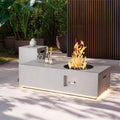 SUNPEAK 48' Outdoor Propane Fire Pit with Round Burner and Lights - 50,000 BTU Fire Pit Table with Lid, Rocks, Cover & Tank Storage - Patio and Deck Gas Fire Pit (Light Grey/Golden Light, 48' LED)