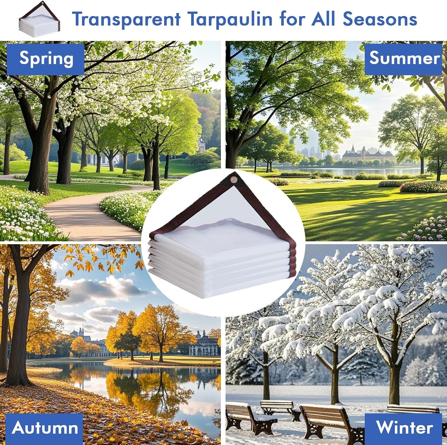 Outdoor Garden Poly Cover UV Resistant Deck Porch Patio Gazebo Curtains Camping, 12x20 FT Clear Tarp Clear Tarps with Grommets, Clear PVC Vinyl Tarp Waterproof Heavy Duty