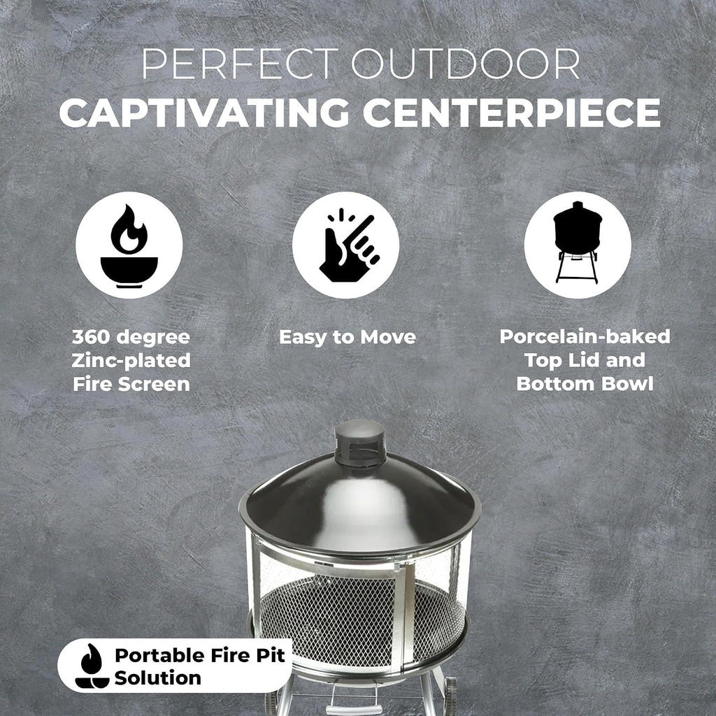 Four Seasons Courtyard Outdoor Fire Pit with Sliding Door, and Top Lid, 28'