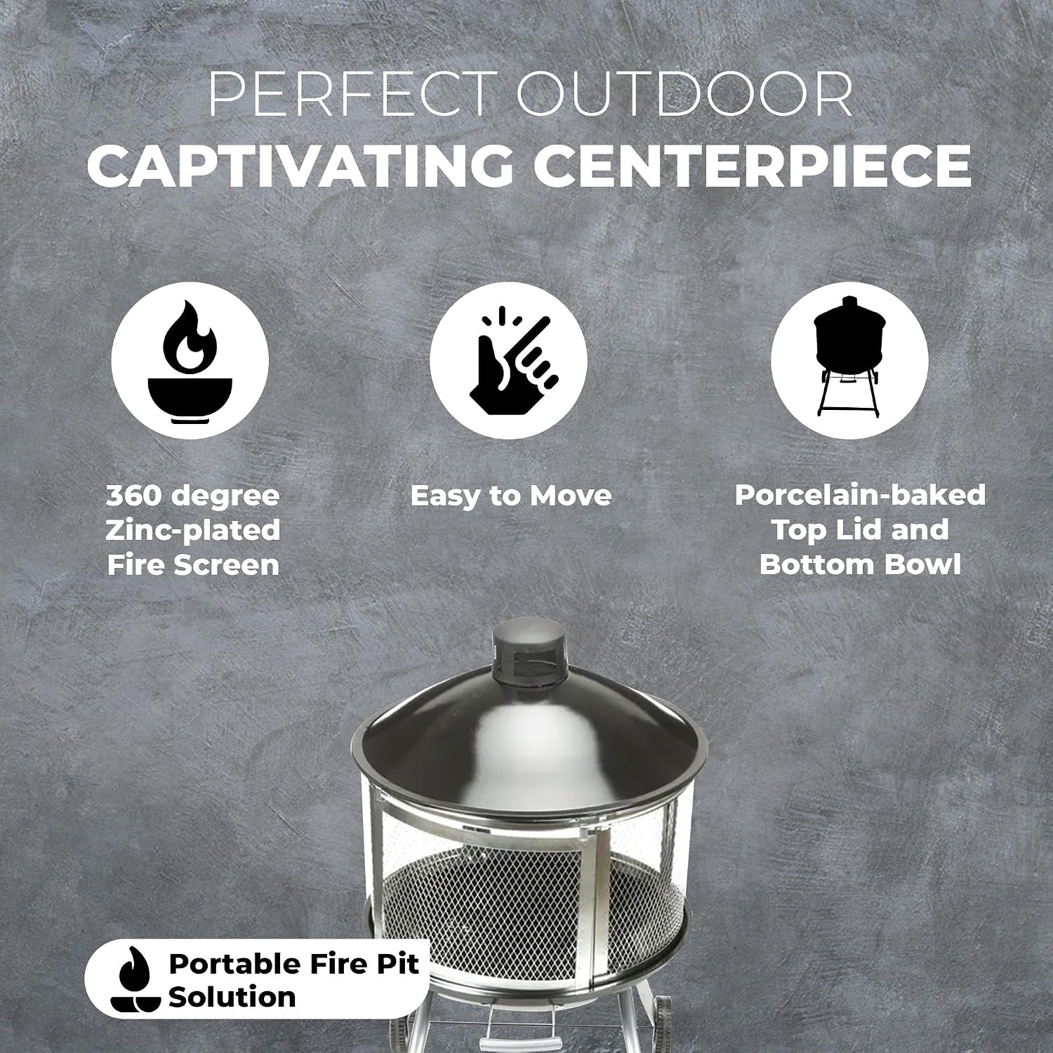 Four Seasons Courtyard Outdoor Fire Pit with Sliding Door, and Top Lid, 28'