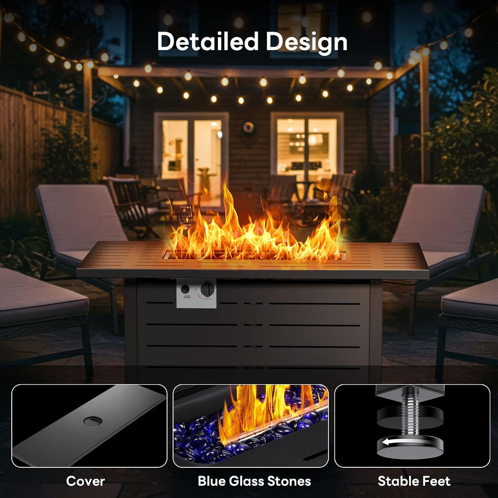 Electactic 43 Inch Propane Fire Pit, 3-in-1 Multi-Use Outdoor Fire Pit Table, 50,000 BTU Steel Gas Fire Pit with Lid & Lava Rock, Add Warmth and Ambience for Patio Deck Garden, Outdoor Gatherings