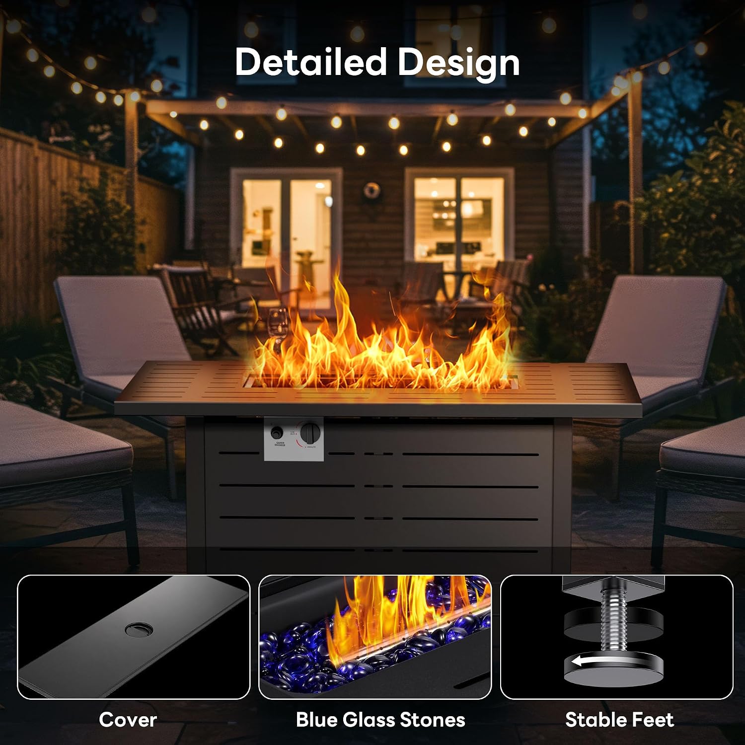 Electactic 43 Inch Propane Fire Pit, 3-in-1 Multi-Use Outdoor Fire Pit Table, 50,000 BTU Steel Gas Fire Pit with Lid & Lava Rock, Add Warmth and Ambience for Patio Deck Garden, Outdoor Gatherings
