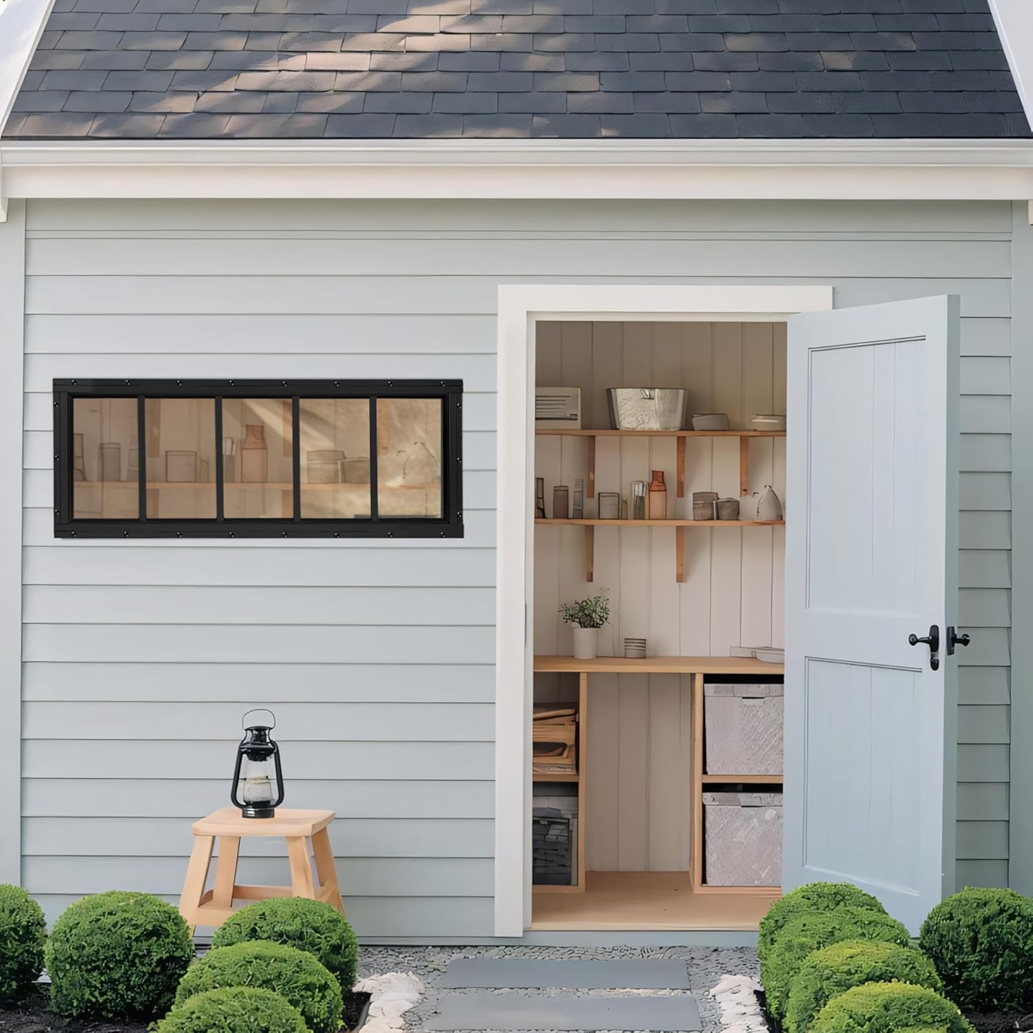 Shed Windows 2 Pack, Transom Windows 10' x 29' with Tempered Glass, Garage Doors Window for Shed, Chicken Coop, Playhouse, Household (Black)