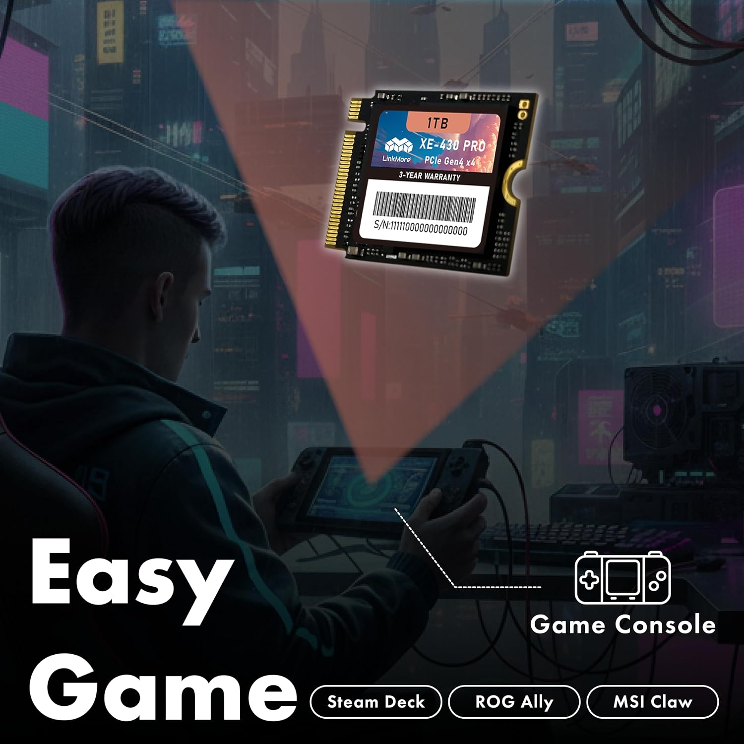 LinkMore XE-430 PRO 1TB M.2 2230 NVMe SSD, PCIe Gen4 x4 / PCIe 4.0 Internal Solid State Drive, Storage Expansion for Handheld Gaming Devices