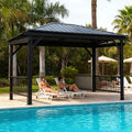 Hardtop Grill Gazebo, 2 Side Shelves & Ceiling Hooks, Permanent Outdoor BBQ Canopy with Galvanized Steel Roof, Metal All-Steel Frame for Patio, Backyard, Deck, Lawn, (Gray, 6.5x12FT Sloping Roof)