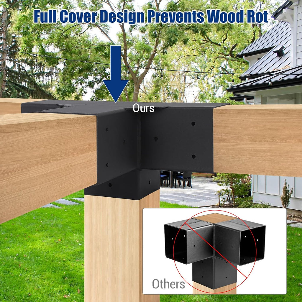 Pergola Bracket Kit 4''x4''(Inner 3.6x3.6), 12pcs (4pcs 3-Way Slanted, 2pcs 3-Way, 6pcs Base) Corner Bracket Woodworks DIY Kit for Gazebos, Patio Pergolas, Log Cabin Outdoor