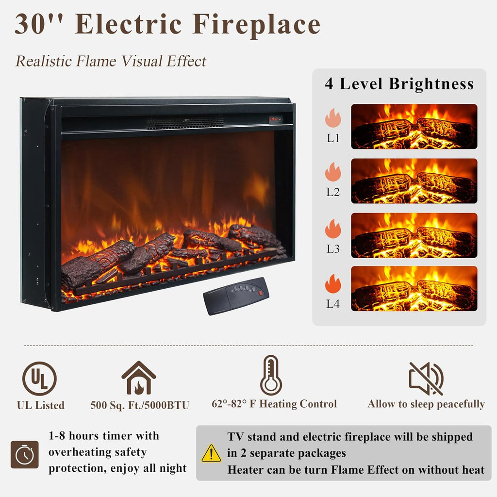 JXQTLINGMU Farmhouse Fireplace TV Stand for 80 Inch TV, 32' Tall Entertainment Center w/Drawer & Sliding Barn Door, 70 Inch Highboy Media Console for Living Room, Brown