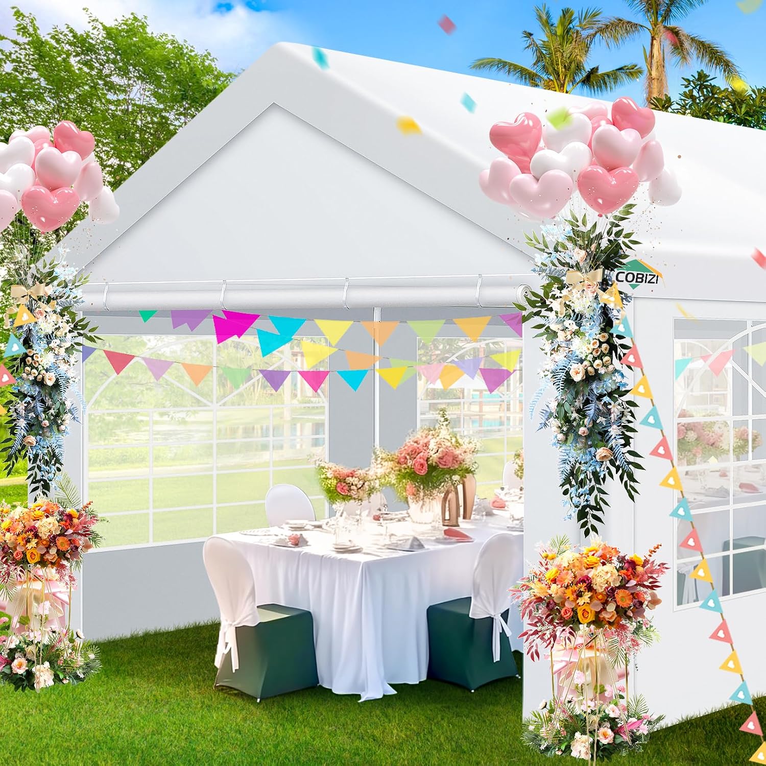 COBIZI 10x20 Party Tent Heavy Duty, 10x20 Canopy with Removable Sidewalls & 4 Built-in Sandbags, Commercial Wedding Large Tent, UV 50+, Waterproof, White