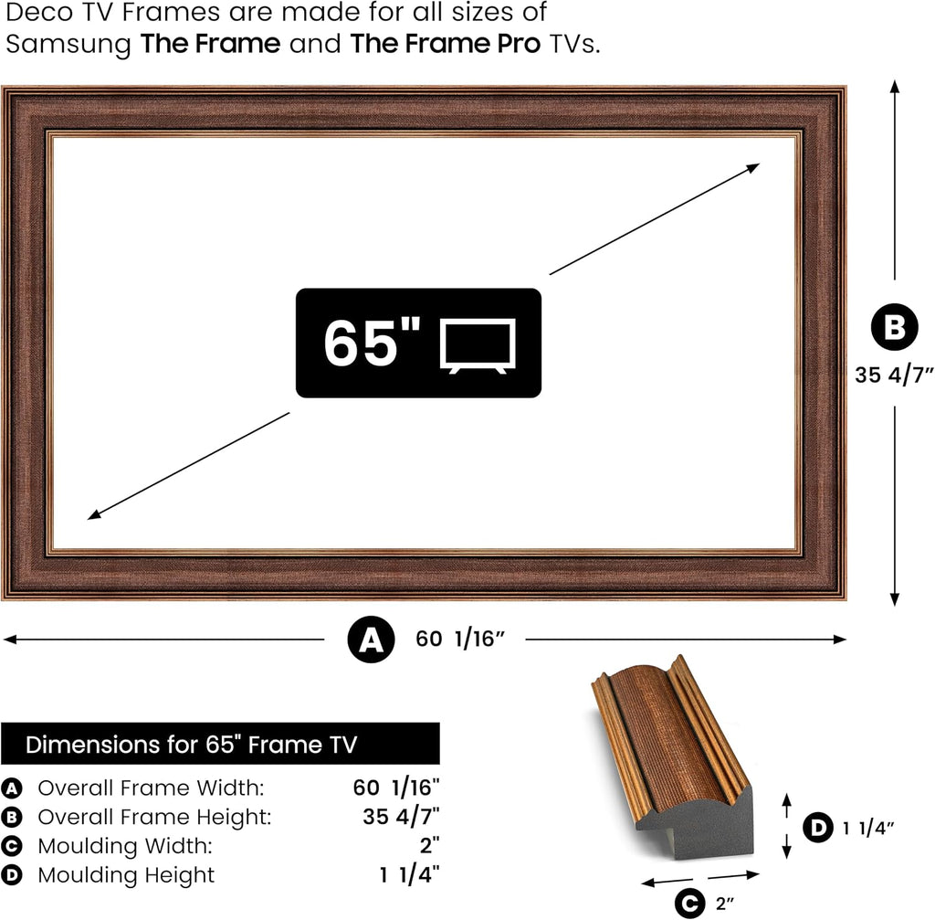 Industrial Copper 65' Slim Deco TV Frame - Compatible ONLY with Samsung The Frame TV and Pro TVs (Fits 2021-2026, LS03A, LS03B,LS03C,LS03D,LS03FA,LS03FW)