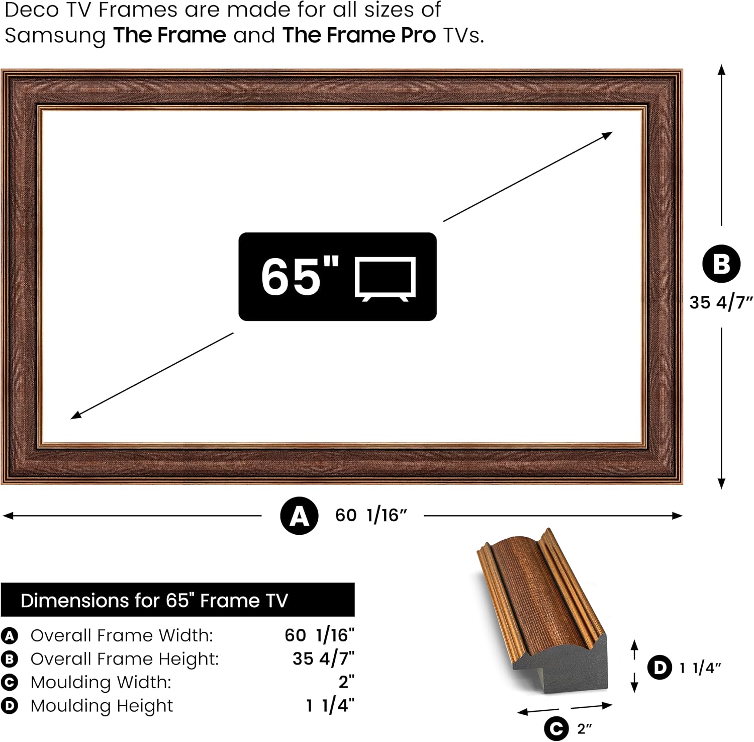 Industrial Copper 65' Slim Deco TV Frame - Compatible ONLY with Samsung The Frame TV and Pro TVs (Fits 2021-2026, LS03A, LS03B,LS03C,LS03D,LS03FA,LS03FW)