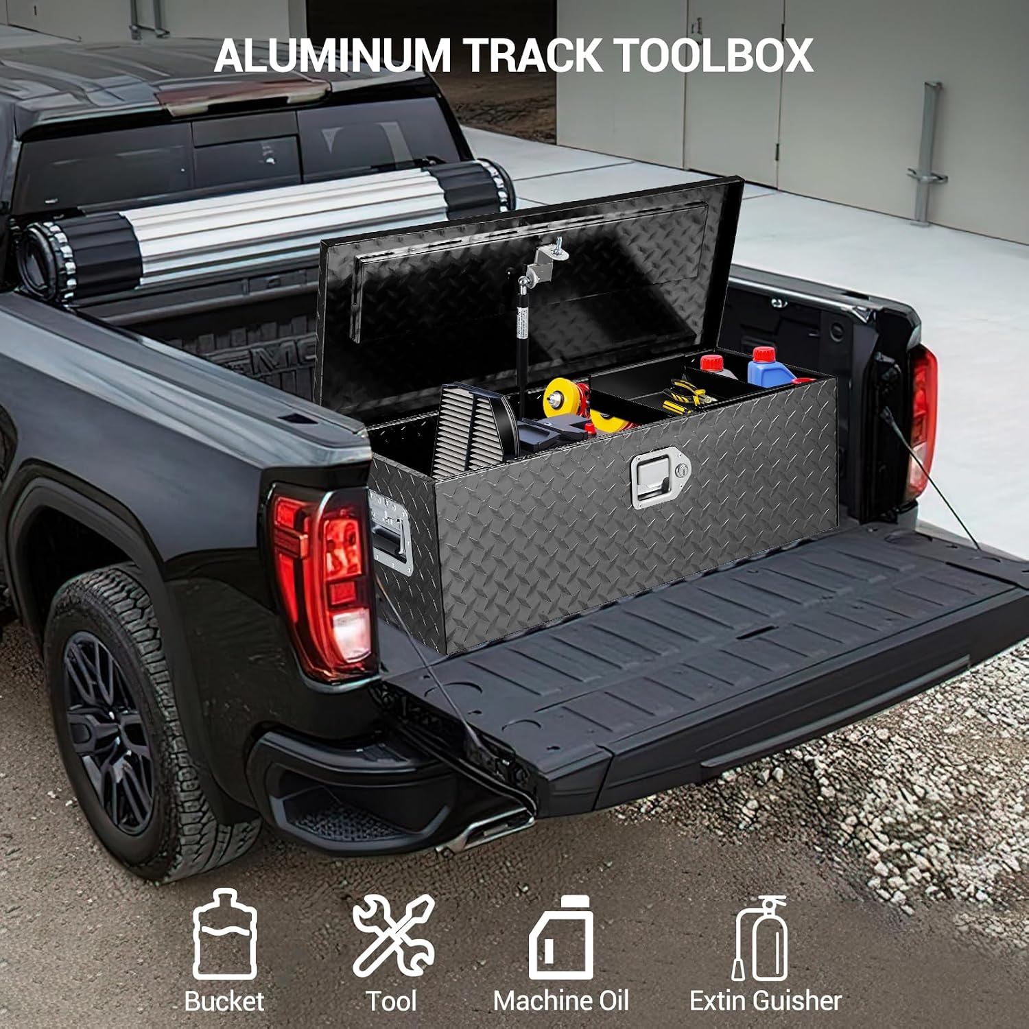 GarveeTech 30' Truck Bed Tool Boxes,Heavy Duty Aluminum Truck Toolboxes with Sliding Shelf,Waterproof Storage Tool Box Chest Box Organizer for Pickup,Truck Bed,RV,Trailer,Black