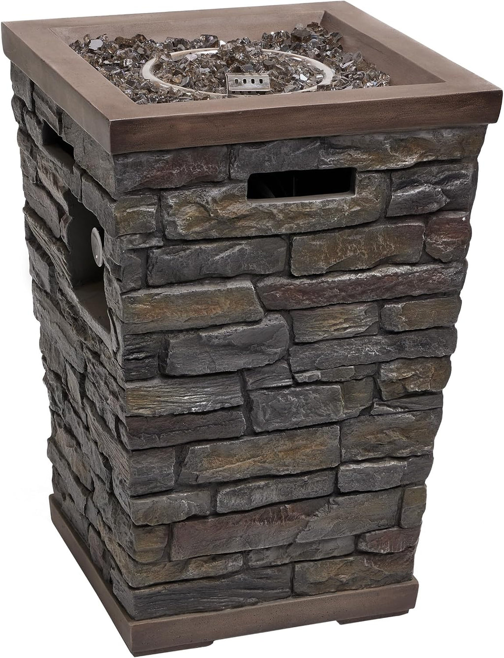 Alpine Corporation GXT966 Stone Look Column Gas Fire Pit with 32K BTU and Adjustable Flame, Cozy Patio Decor, 29' H, Multicolor