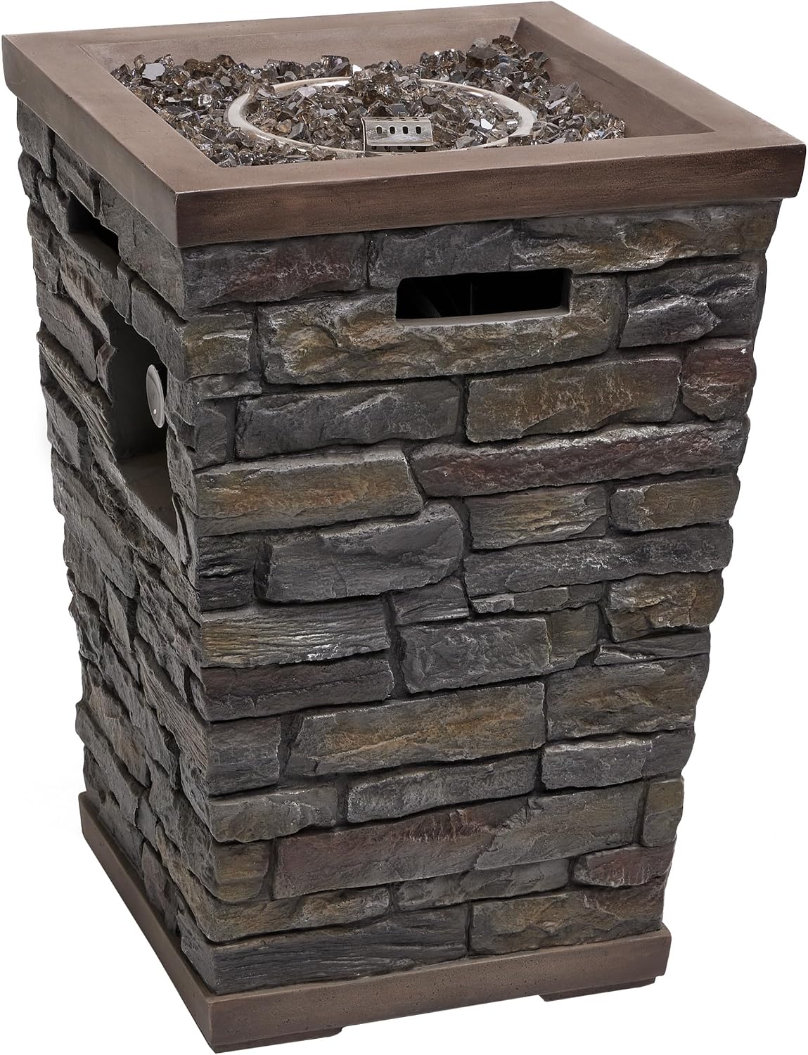 Alpine Corporation GXT966 Stone Look Column Gas Fire Pit with 32K BTU and Adjustable Flame, Cozy Patio Decor, 29' H, Multicolor
